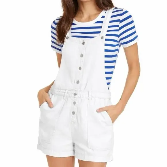 Bella Dahl White Button Front Stevie Overall Romper Women’s XS Linen Blend NWT - Picture 1 of 6